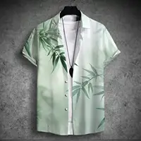 2024 new men's short-sleeved shirt Chinese style printed men's Hawaiian lapel top large size casual and comfortable men's shirt 2