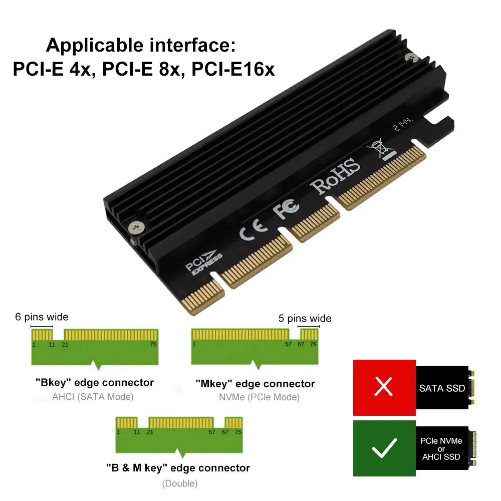 Carte PCI Express, adaptateur SSD M.2 NVMe, LED ARGB, PCIe 4.0x4