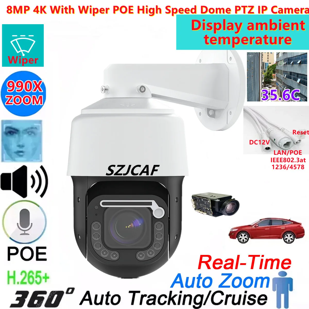 4K POE High Speed Dome PTZ Wiper IP Camera Outdoor 990X Zoom Ai Vehicle Human Tracking Camera Hikvision Protocol 8MP CCTV Camera