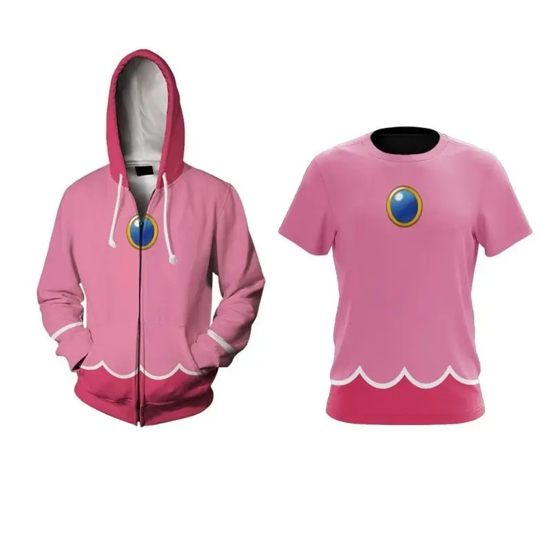 

Костюм принцессы персикового цвета для косплея для женщин и мужчин, толстовка с капюшоном и 3D принтом, Повседневная футболка, уличная одежда, костюм на Хэллоуин