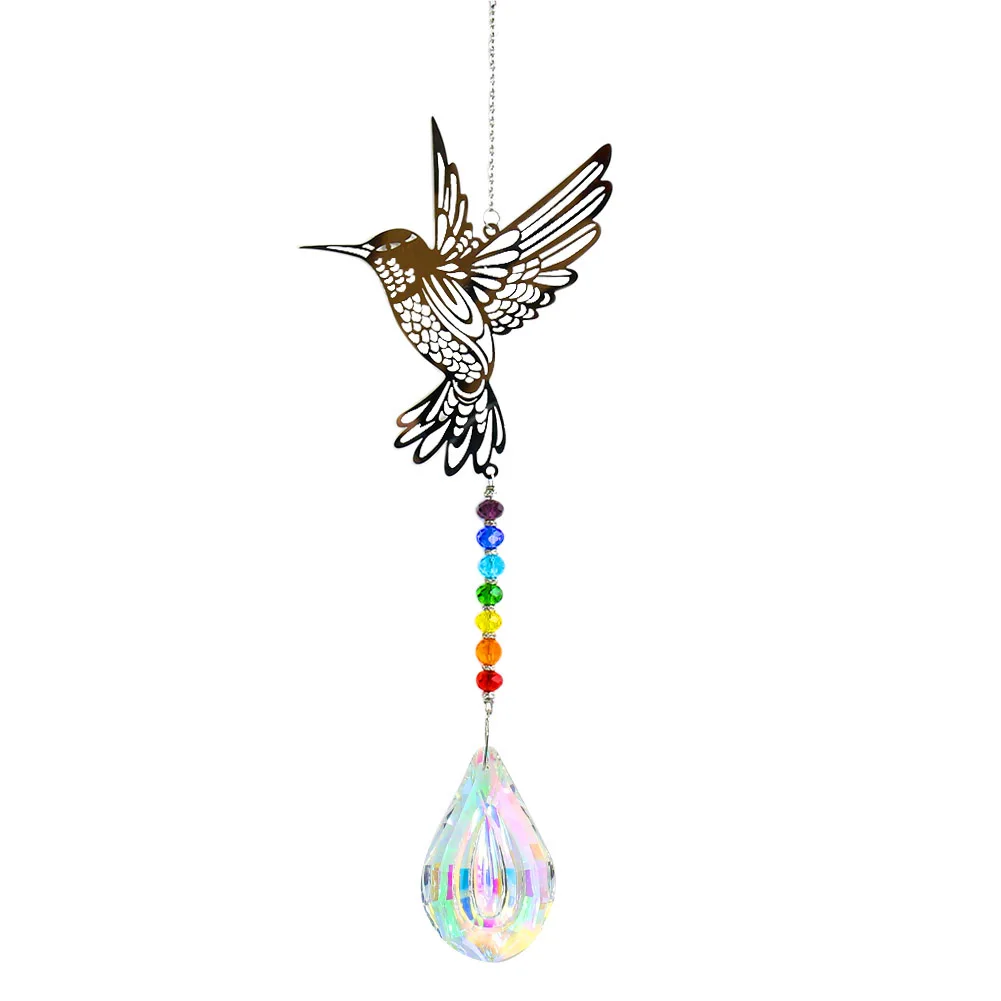 Lute Chakra Crystal Prism Hanging AB Color Hummingbird Suncatcher Chandelier Pendant Rainbow Chaser Home Window Car Garden Decor