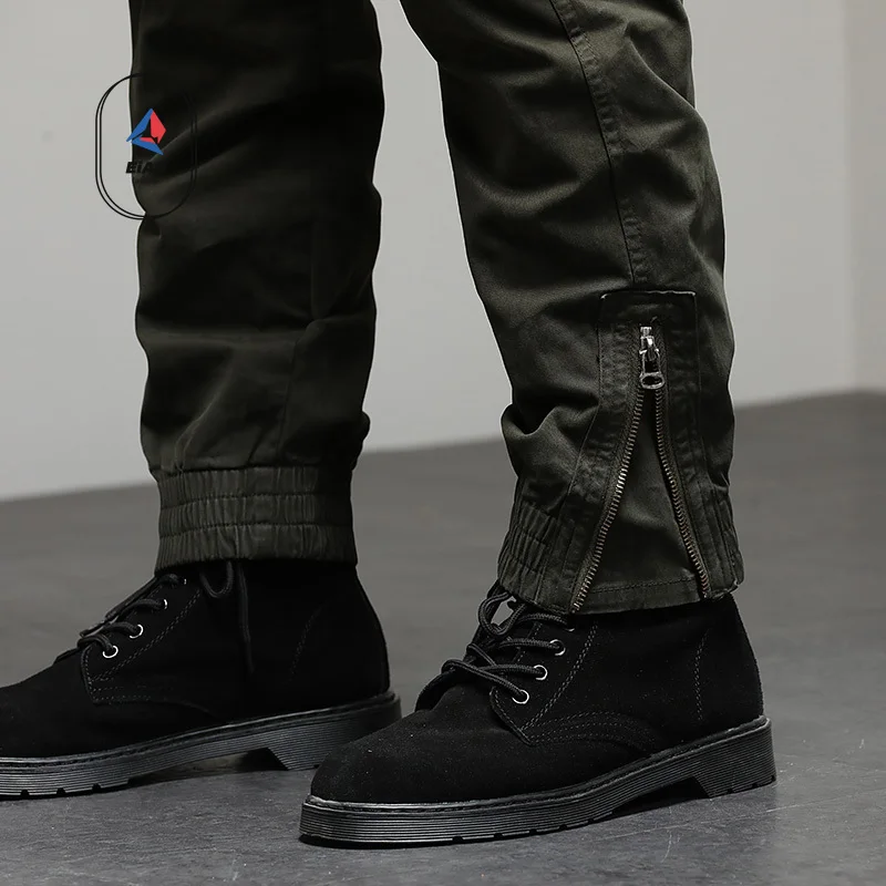 EiAO Summer men's outdoor workwear pants, pure cotton elastic multi pocket casual pants, trendy and versatile long pants