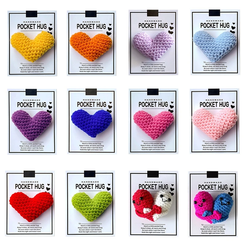 Pocket Hug Token Bulk Hug Cards with Crochet Heart Lovely Greeting Cards Exchange Card Valentine's Day Brithday Wedding Gift