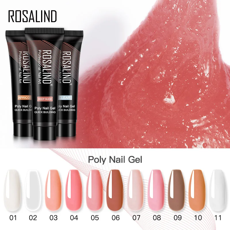 ROSALIND 10/15/30/60ml Poly Nail Gel Semipermanent UV Crystal Acrylic Liquid Finger Extension Hybrid Varnish Top Coat Nail Gel