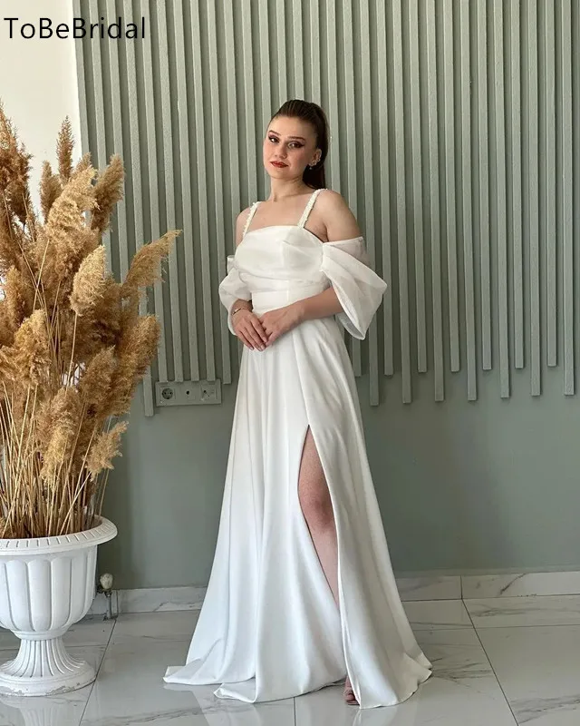 

Strapless Short Sleeve Prom Graduation Dress Side Split High Waist A-Line Party Gown Elegant Evening Dresses For Women 2023
