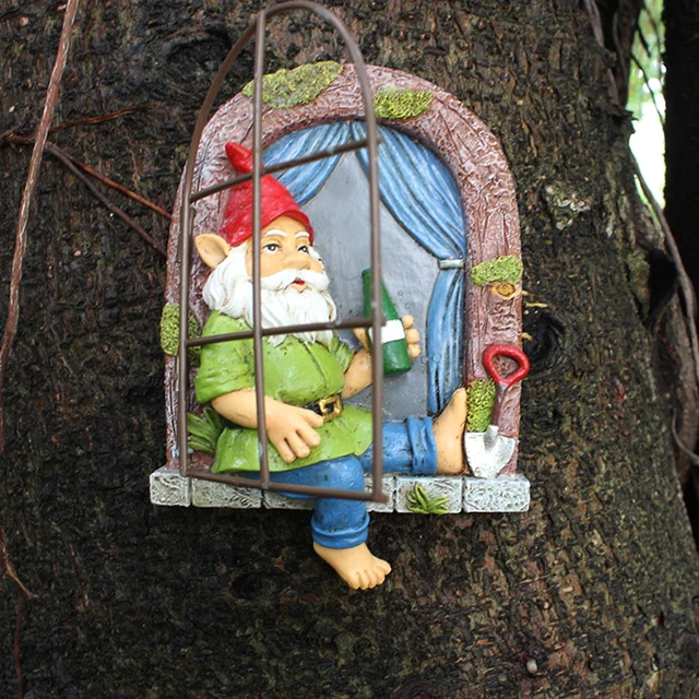 1 morceau d'artisanat en résine naine endormi, décoration d'arbre de cour, décoration murale de maison et de salon, conte de fées de vacances 2