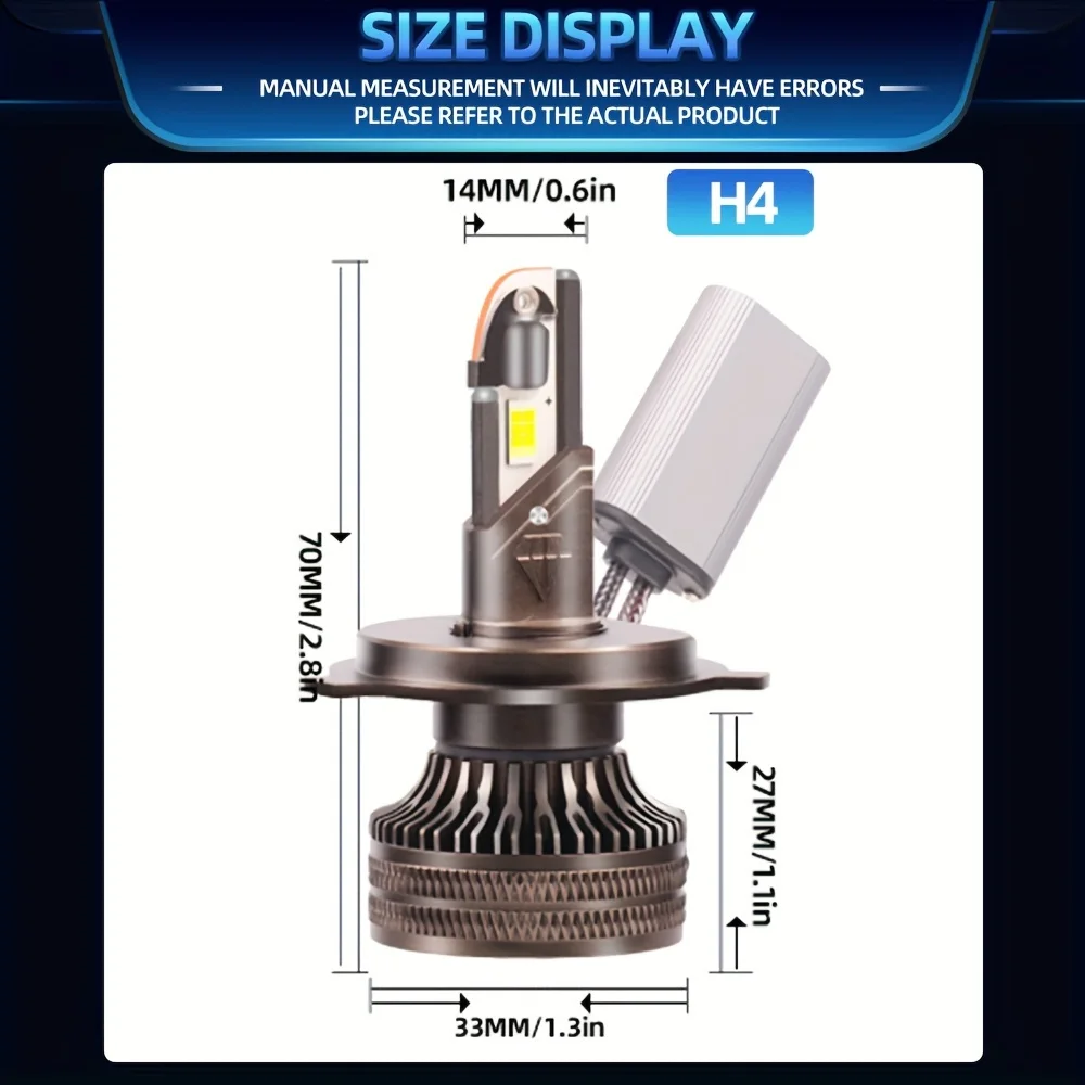 Canbus No Error LED H4 High Low Beam All In One 250W Two-sided CSP Chip 6500K Fast Heat Dissipation Copper Plate Fan Cooling