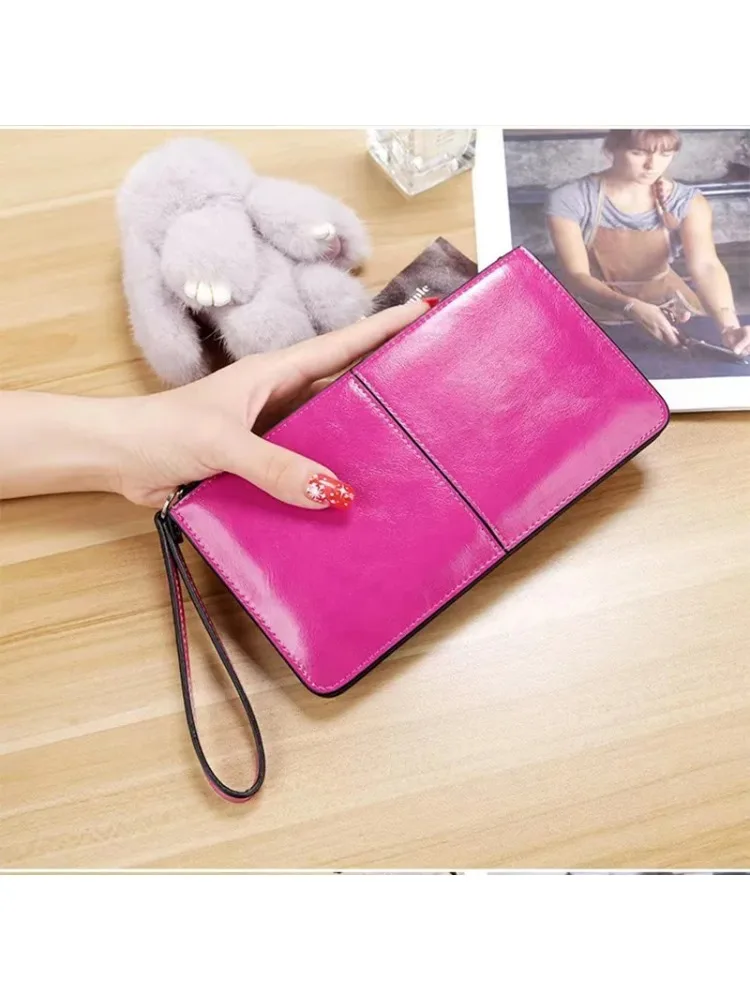 여성용 빈티지 가죽 지퍼 핸드백 뱅크, 대용량 제로 지갑, 손목 스트랩, 심플한 가방, 카드 홀더 지갑, 카르테라스 탑