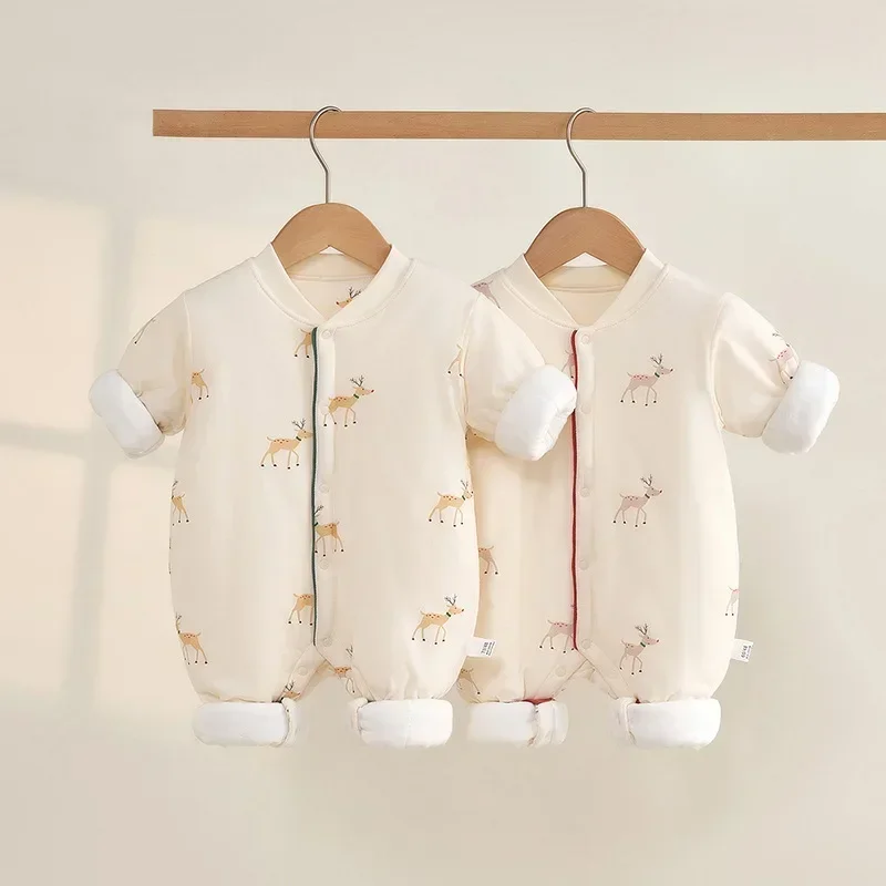 

Baby Clothes Autumn and Winter Thickened Baby Onesie Pure Cotton Newborn Clothes Crawl Clothes Long-sleeved Pajamas