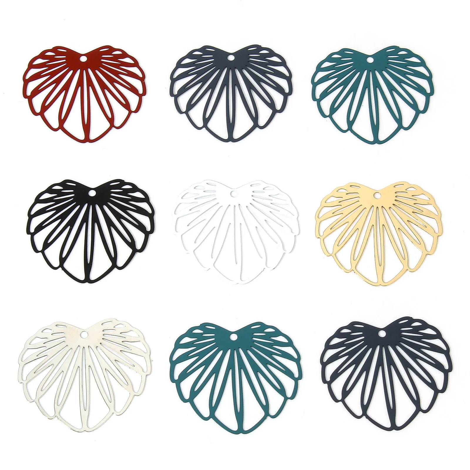 

10PCs Hollow Monstera Leaf Filigree Stamping Pendants Multicolor Iron Based Alloy Painted Leaves Charms For Diy Jewelry Making