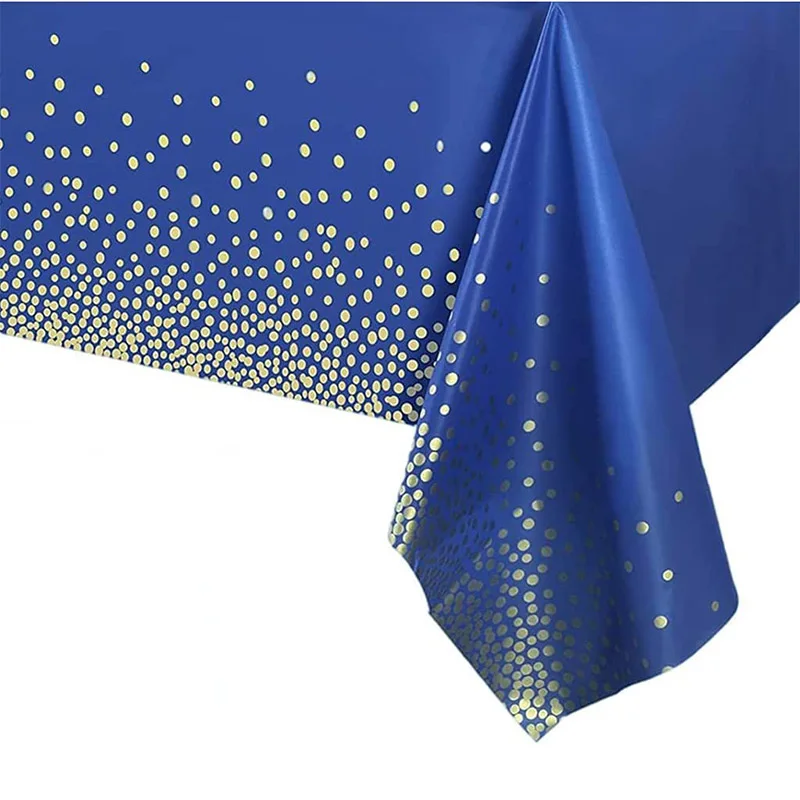 

Nevy Blue Gold Party Disposable Table Cloths Blue Plastic Rectangle Tables ablecloth for Birthday Graduation Party Table Cover