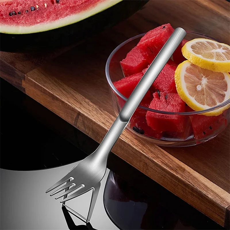 

2-in-1 Watermelon Fork Slicer Watermelon Cutting Artifact 304 Stainless Steel Fruit Forks Slicer Knife for Family Party Camping