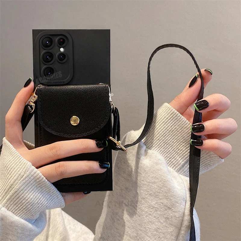 Crossbody Lanyard Silicone Card Holder Case with Adjustable Strap