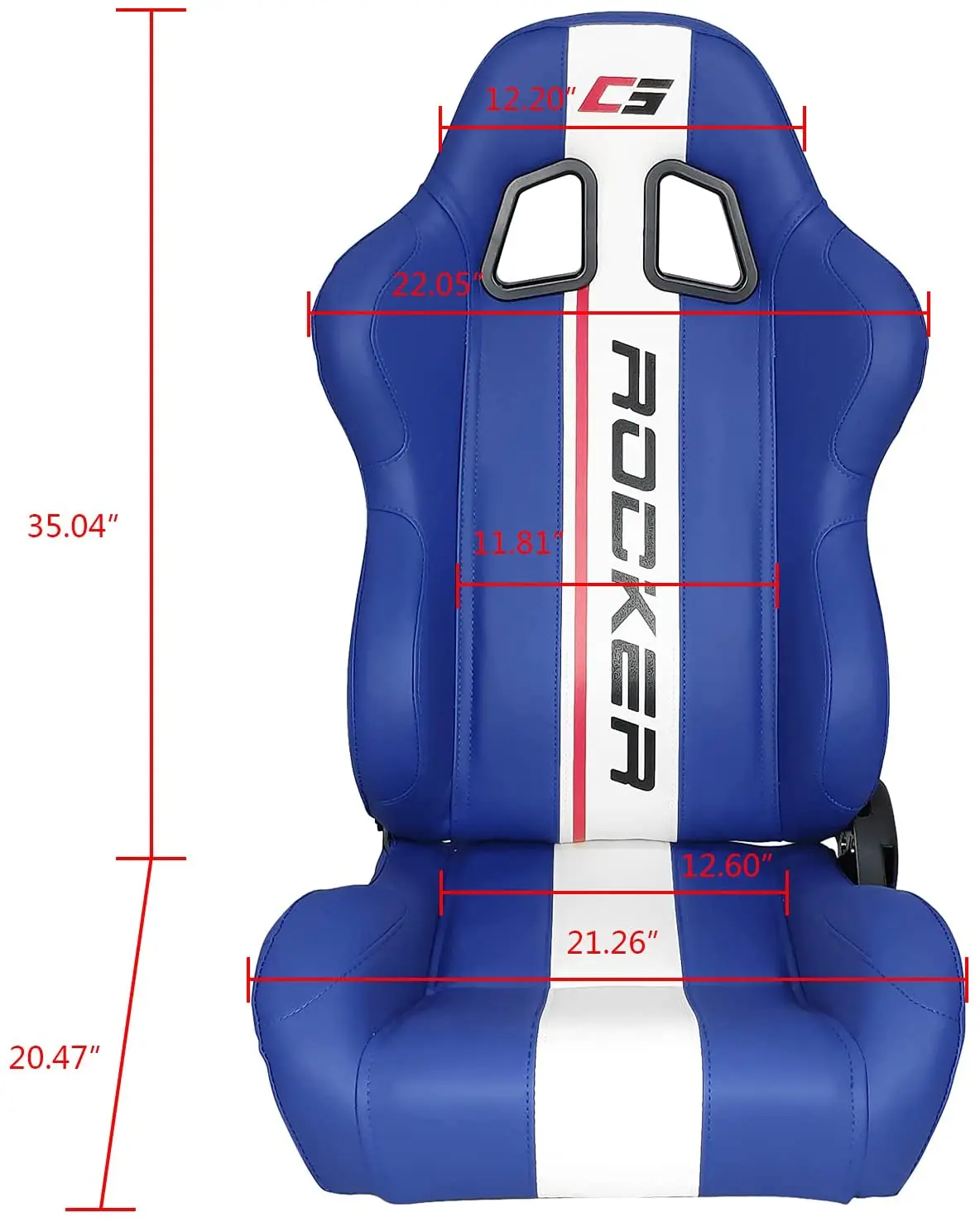 Jiabeir PVC 가죽 리클라이너블 버킷 시트, 싱글 레일, 자동차 범용 레이싱 시트, 블루 화이트