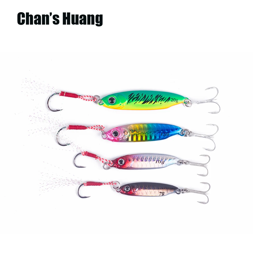 

Chan's Huang 7g/10g/15g/20g Metal Spoon Jigging Hard Fishing Lure Colorfu Available Feather Single Hook Bait Bass Tackle