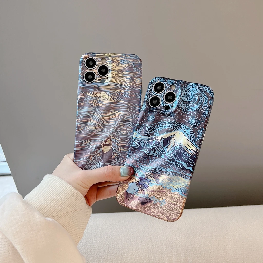 Van Gogh Art Painting Snow Mountain Drift Custodia Stereoscopica Per Iphone 15 14 13 12 Pro Max Custodia Per Telefono