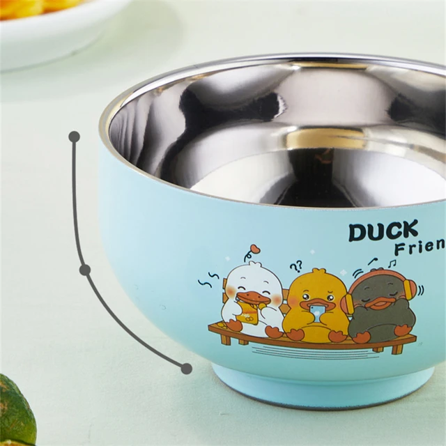 Double Wall Cute Children Soup Bowl Kitchen Stainless Steel Steamed Rice  Fruit Bowls Metal Camping Tableware for Food Container - AliExpress