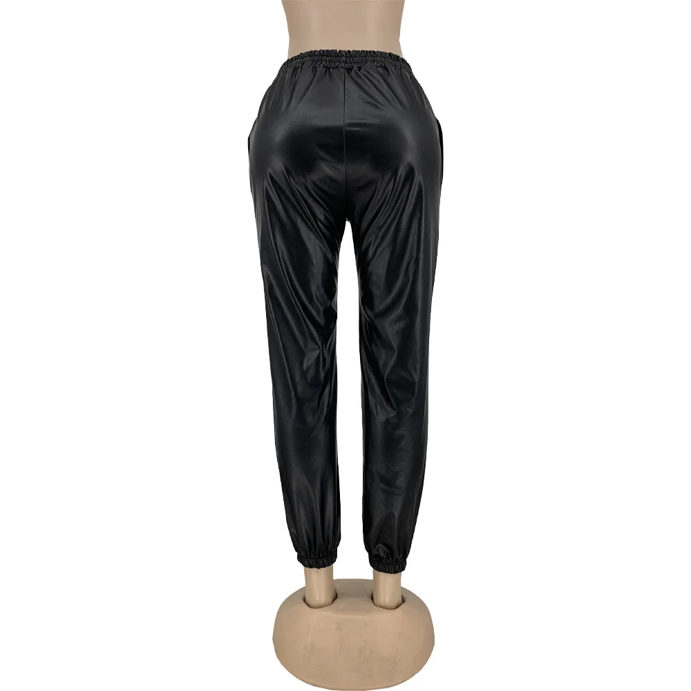 Women'S Fashion Solid Color Sexy Comfortable Pu Leather Casual Pants Small Foot Pants Women'S Leather Pants