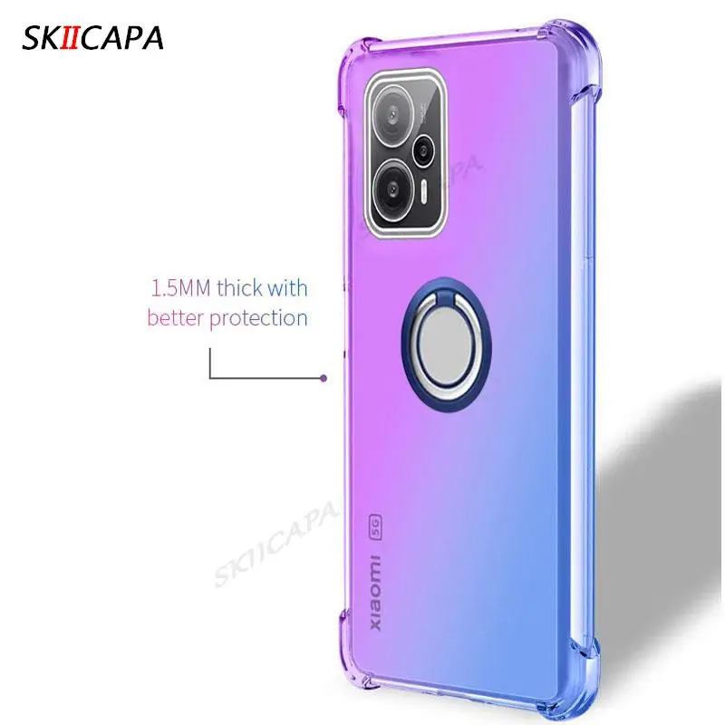 Translucent Gradient Silicone Case with Magnetic Ring Holder - Shockproof & Soft Cover
