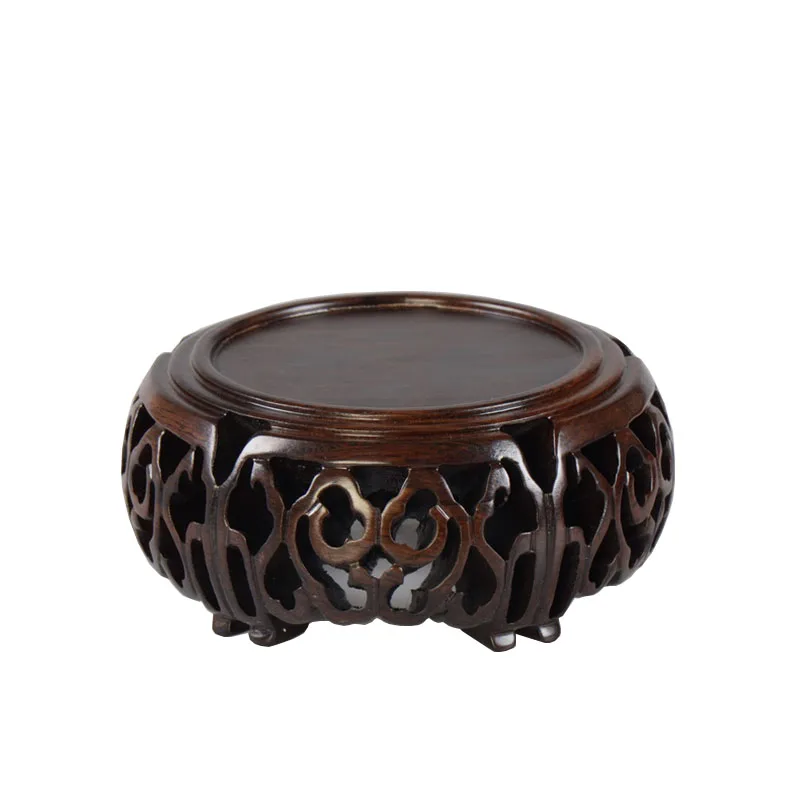 Black sandalwood wood carving, hollowed-out cloud sea,  Buddha statue base, jade, rare stone ornaments, base bracket