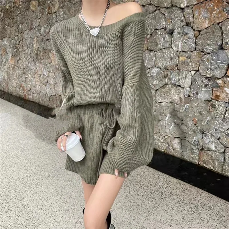 Autumn New Women's Clothing Women's Solid Color Long-sleeved Sweater Jumpsuit Fashion Casual Drawstring Lace-up Knitwear