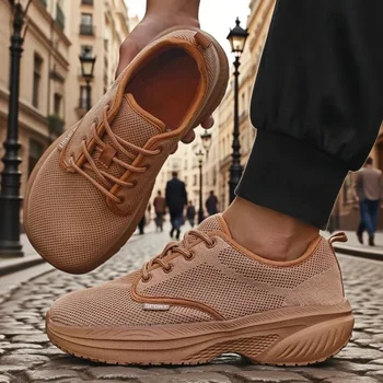 أحذية رجالية ذات نعل عريض من الأمام قابلة للتنفس، أحذية جري محبوكة بنعل ناعم، أحذية رياضية عصرية متعددة الوظائف للاستخدام في الهواء الطلق للرجال 4