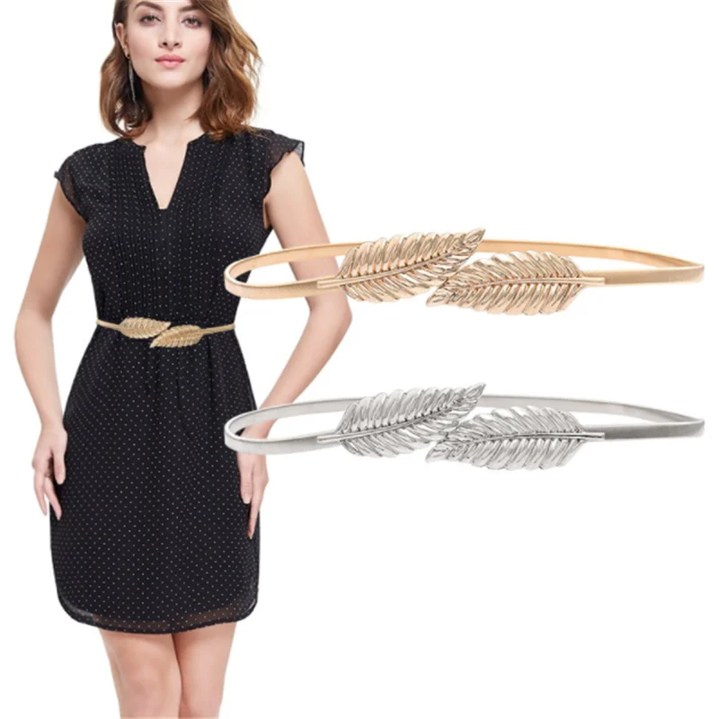 

Elastic Belts Women Girl Stretch Skinny Waist Belt Flower Leaf Shape Wedding Designer Metal Female Belt cinturones para mujer