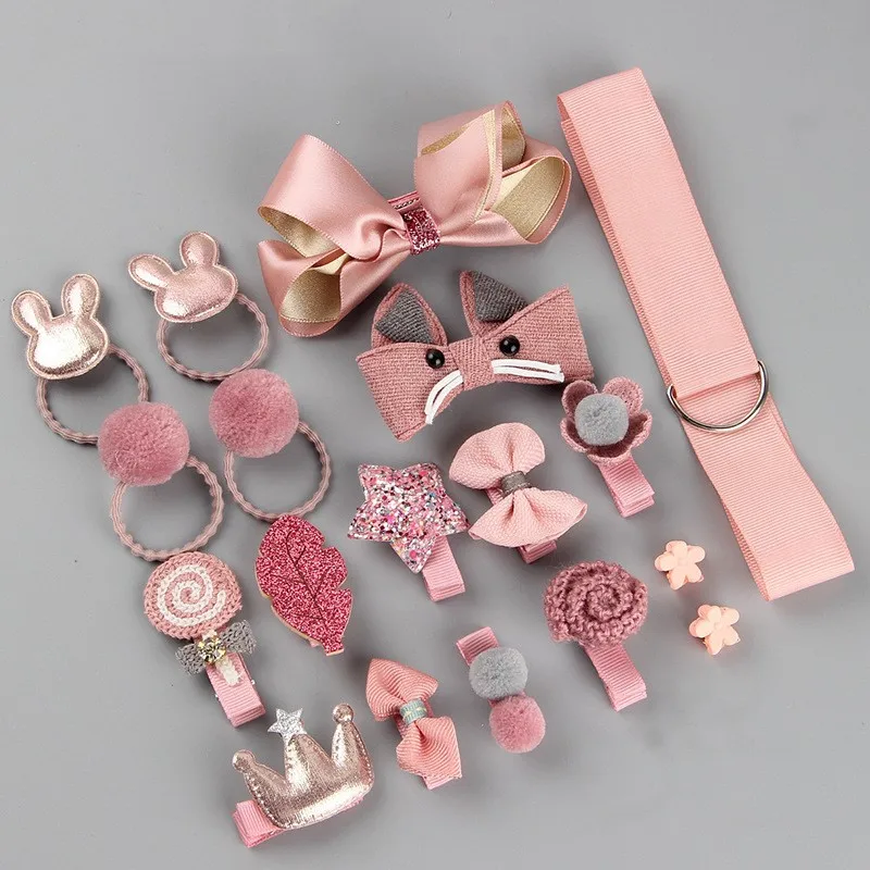18 Pcs Hair Clip Set Cute Hair Accessories Girl Cartoon Hair Clip Headwear Bow Flower Animal Hairpin Hair Ring Box Not Included 6