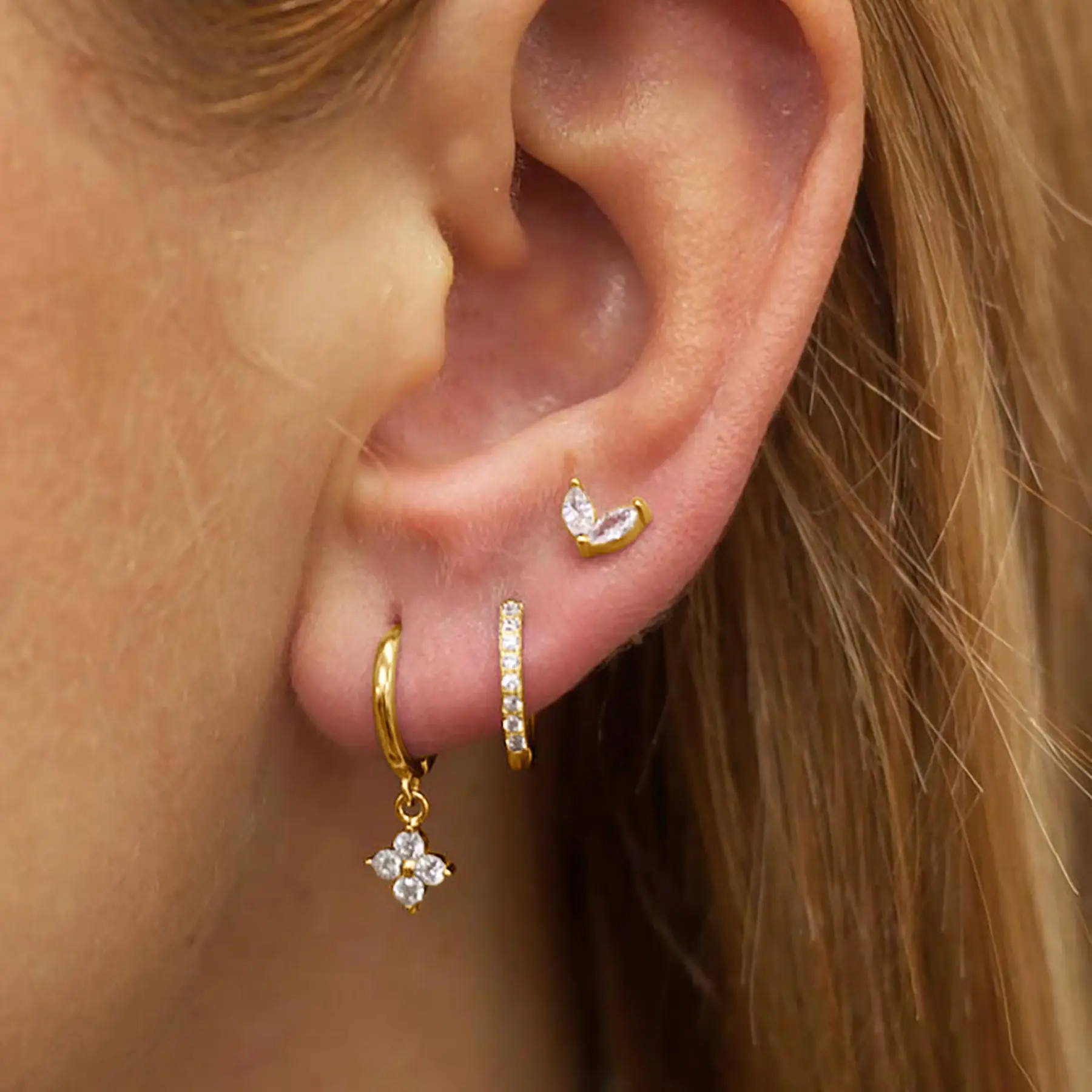 3/4pcs Fashionable Geometric Style Zircon Earrings Niche Set Of Light Luxury Personalized Trendy Earrings For Women