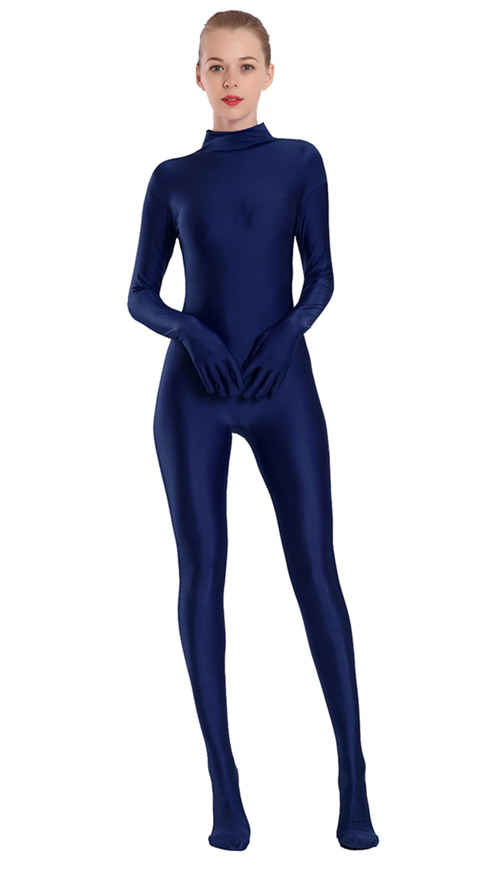 Aoylisey Women Footed Unitard Spandex Bodysuit Adult Sexy High Neck Full Body Leotard Dance Wear Jumpsuits