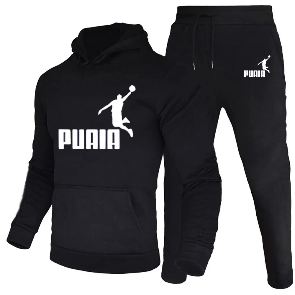 

Basketball Print Letter Sportsuits Fleece Men's Sweatshirts Pants Two Pieces Sets Streetwear Fitness Tracksuit Male Sportwear