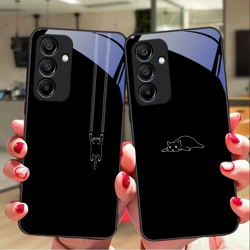 Adorable White Line Cat Glass Phone Case