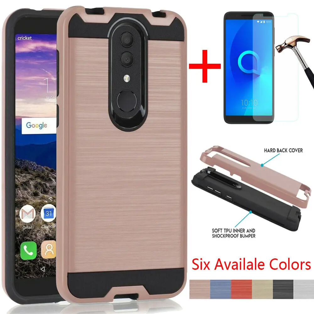 

For Alcatel Onyx/T-mobile Revvl 2/Alcatel 1x 2019/3 Shockproof Cover Rugged Armor Phone Case+Tempered Glass Screen Protector