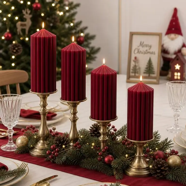 Festive Wine Red Aromatherapy Candle Set - Elegant Holiday Home Decor Centerpiece