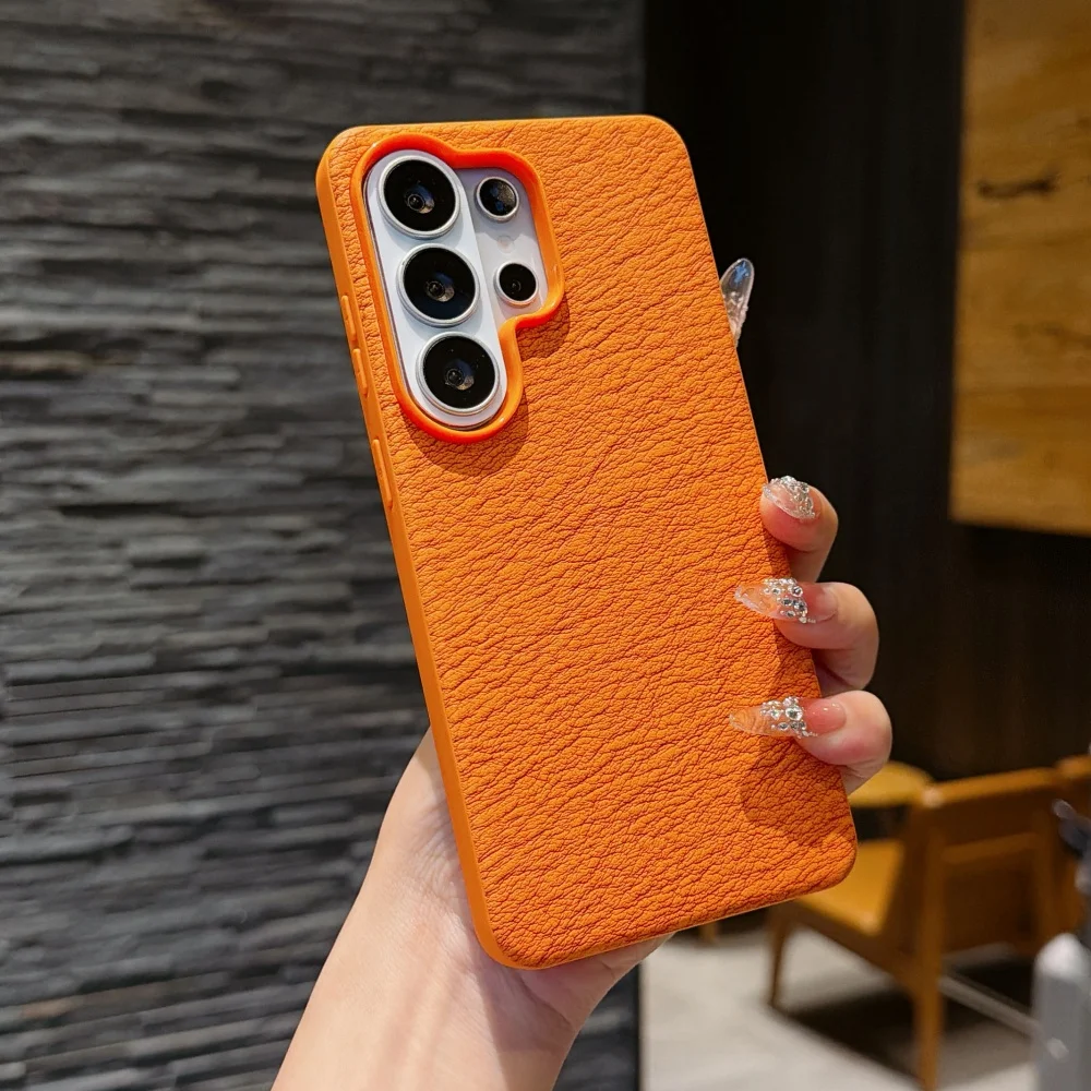 Bark Pattern Solid Color Matte Shockproof Phone Case with Large Window
