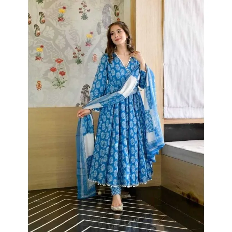 Indian Kurta Anarkali Kurtis Trouser Dupatta Set Pakistani Salwar Kameez Dress