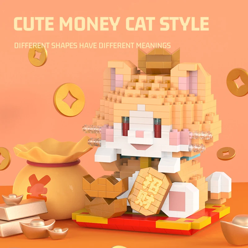 Cartoon Series Lucky Cat Building Blocks Toys Puzzle Microparticle Puzzle Children's Toys Desktop Ornament 4