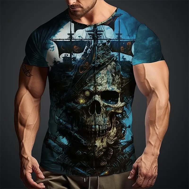 

Retro Skull T Shirt Men High Street 3d Print Short Sleeves Summer Men's T Shirt Vintage Oversized T Shirt For Men Street Top Tee