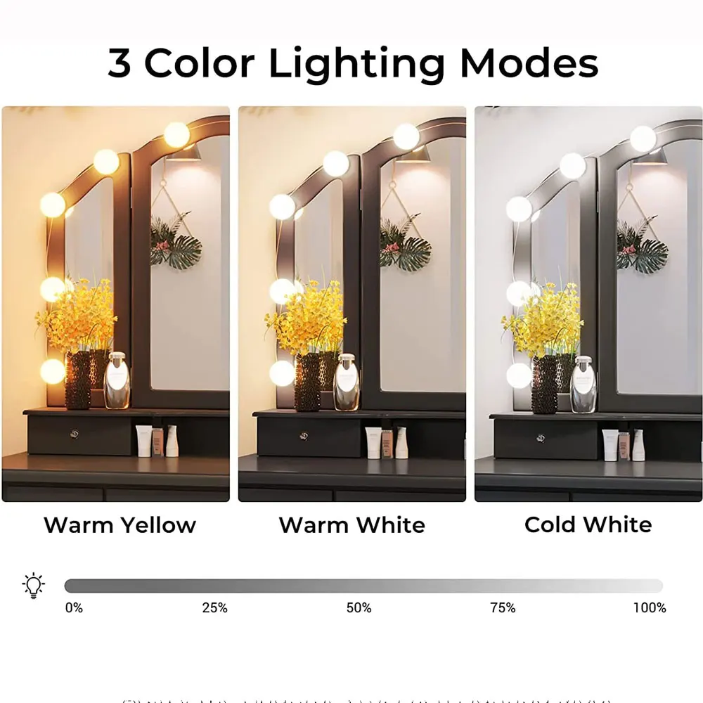 Make Up Mirror Vanity Light 10 Dimmable Bulb Adjustable Color Brightness Light Stick On For Makeup Table Dressing