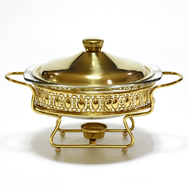 

Food Warmer Buffet Luxury Golden Oval Hotel Wedding Chafing Dish Stainless Steel Glass Serving Dish Hot Pot Party Chafing Dish