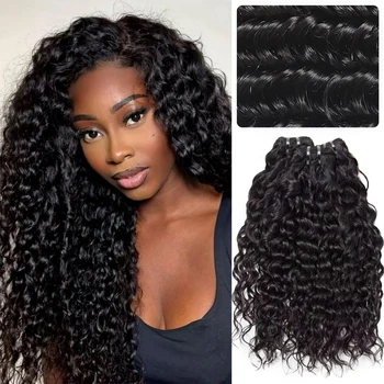 Extensioni di capelli umani vergini malese Water Wave per donna, ondulate e bagnate, 1/3/4 pezzi, capelli grezzi non trattati