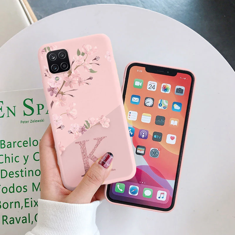 Elegant Pink Flower Silicone Phone Case – Stylish Initial Letter Design