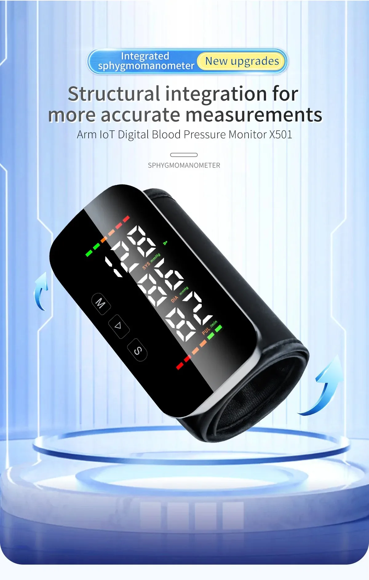 Wifi Arm Integrated Blood Pressure Monitor LCD Large Display Screen Voice Broadcast YTYPE-C Charging Interface Electronic