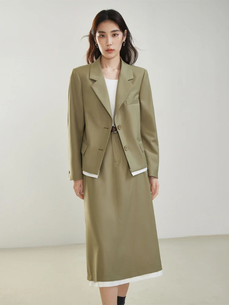 

DUSHU Commuting Light Workplace Suit for Women Spring New High Waist Skirt + Fashion Blazer Coat Female Sets 24DS81118
