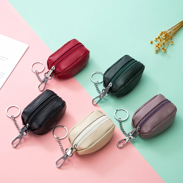 Unisex Mini Leather Coin Purse Women Men Zipper Pocket Money Bag