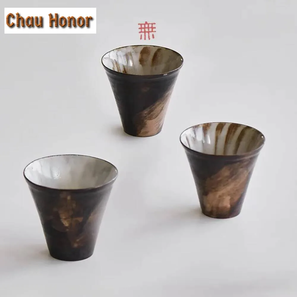 2/3pc Japanese Wabi-sabi Stoneware Tea Cup Brushed Glazed Small Teacups Hand-made Powder Yin White Wine Cup Kung Fu Tea Set 30ml