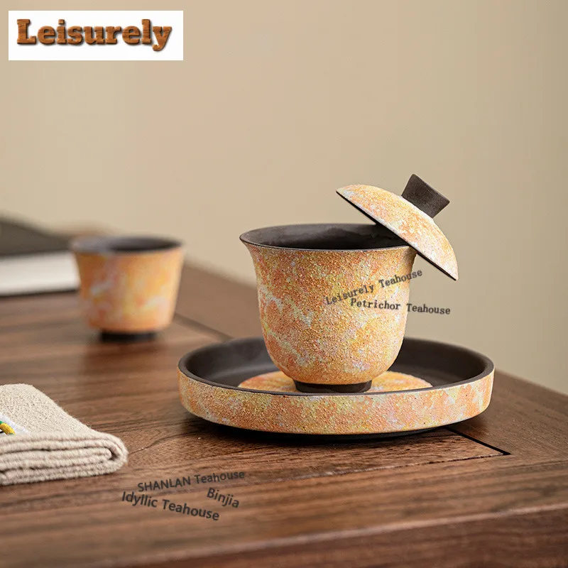 150ML Rock Mineral Gaiwan Boutique Tea Tureen Household Tea Bowl With Lid Kit Tea Maker Cover Bowl Cafes Accessories Collection