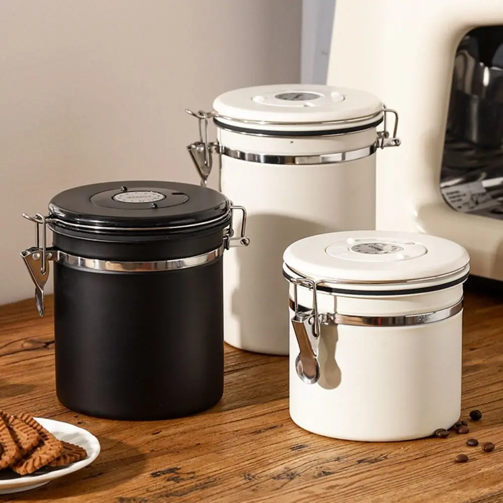 Coffee Beans Vacuum Sealed Jug Stainless Steel Food Airtight Container for Kitchenware Portable Grain Storage Can for Kitchen