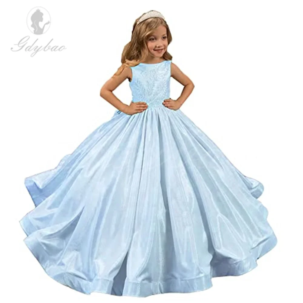 

Flower Girl Dresses for Wedding 2023 Princess Glitter Sequined Pageant First Communion Dresses with Bow