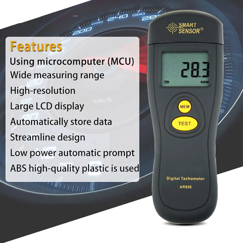 

Smart Sensor Digital photoelectric Tachometer Test Laser Tachometer 2.5~99999RPM LCD Meter Speedometer RPM Meter Tools AR926